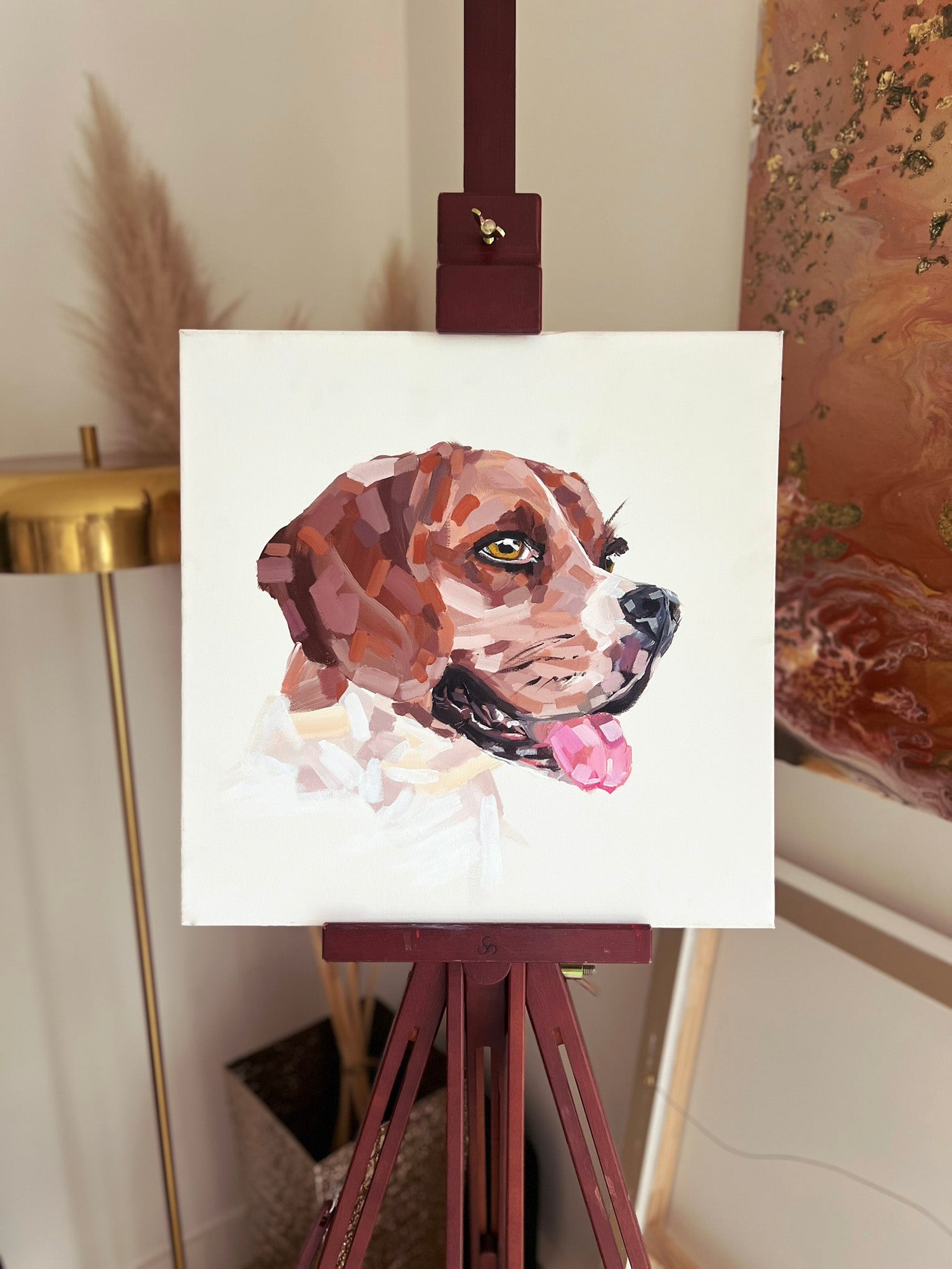Commissioned Pet Portrait - Acrylic on Canvas, Framed Original Painting